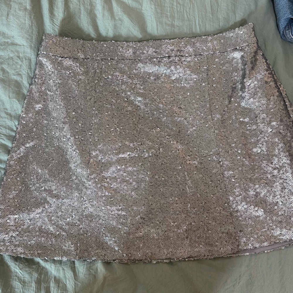 Silver Sequin Mini Skirt